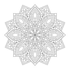 Black and white background of a mandala coloring page, vector file