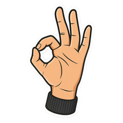 Hand making OK sign with three fingers raised on transparent background and copy space