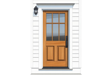 Fototapeta premium Elegant Wood Doorway with Glass Panels and Black Fixtures Architectural on transparent background