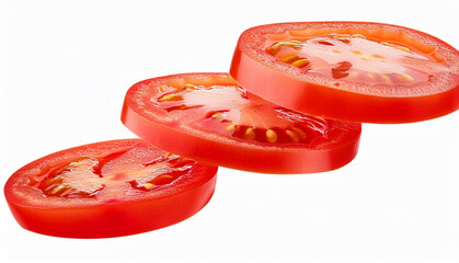 Close-up of fresh sliced tomatoes floating in the air