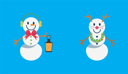 Set of snowmen with hat and gloves