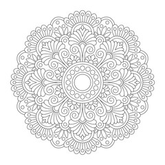 Bohemian mandala black white coloring book page, vector illustration