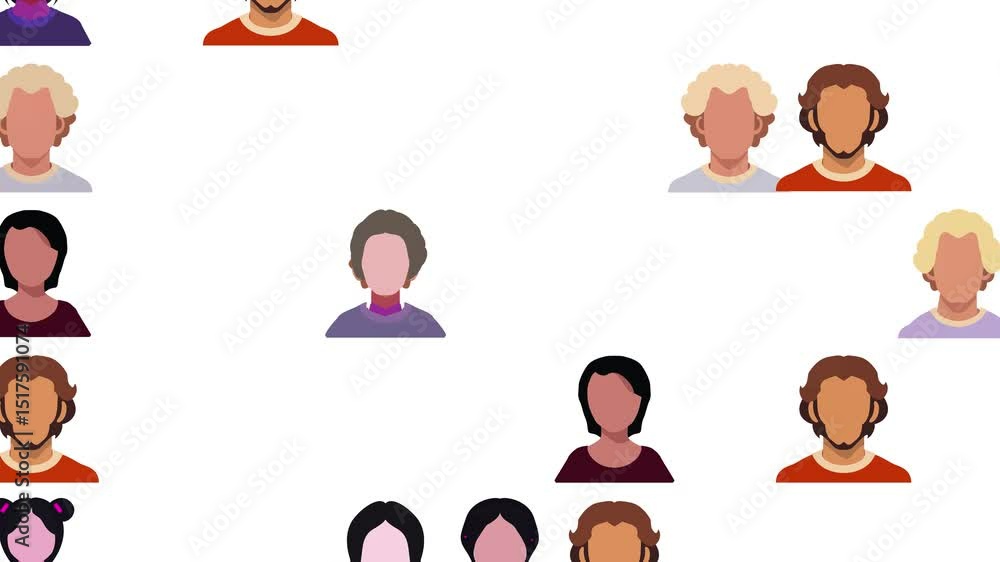 Poster grid of user icon faceless avatars animated morphing one into another 4k animation