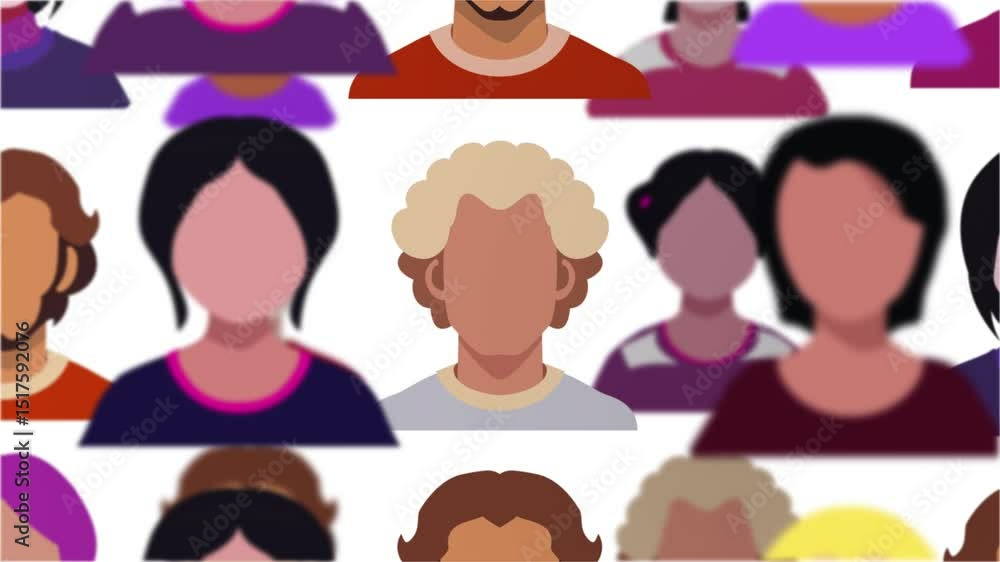 Poster 3d grid of user icon faceless avatars animated morphing one into another loopable 4k animation