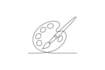 One continuous line drawing of brush and painting palette