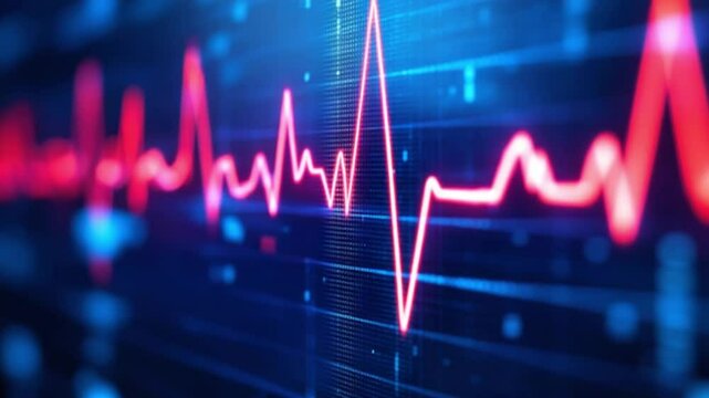 Digital ECG waveform on dark grid background &ndash; heart monitoring and medical technology concept