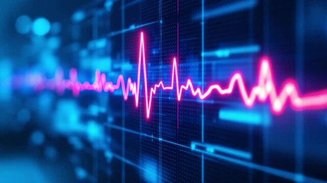 Digital ECG waveform on dark grid background &ndash; heart monitoring and medical technology concept