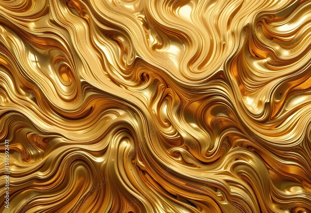 Poster swirling golden abstract texture with flowing lines and waves in a vibrant design
