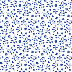 Dark blue ditsy flowers seamless vector pattern design