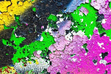 Chipped paint texture in vibrant neon green, pink, yellow. 80s, acid style, trippy feel, abstract...