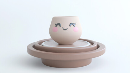 Chibi Kawaii Smiling Cup on Saucer Set, perfect accessory for kawaii-themed tea parties, animated table settings, or collectible toy series.