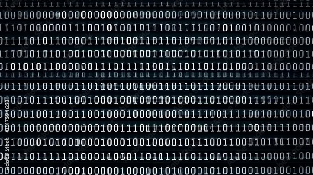 Poster binary code displayed in a grid, showing the essence of digital communication and data.