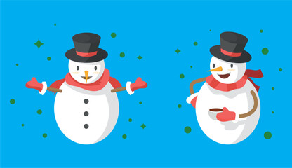 Set of snowmen with hat and gloves