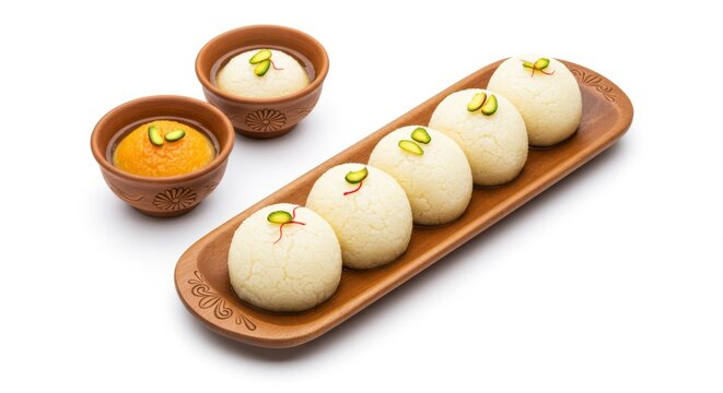 Delicious rasgulla and rajbhog served on a platter, indian sweets dessert