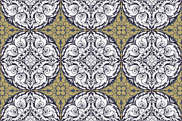 seamless traditional Thai art circle pattern in damask style motifs suitable for wallpaper, curtain, cloth, textile, tile and fabric design isolated illustration vector archive EPS file.