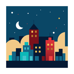 Naklejka premium Night cityscape simple geometric building design