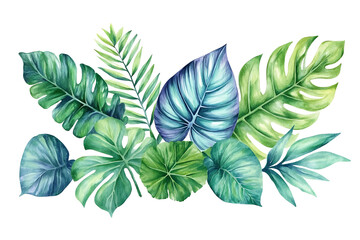 Obraz premium Watercolor tropical leaves illustration on transparent background png cutout