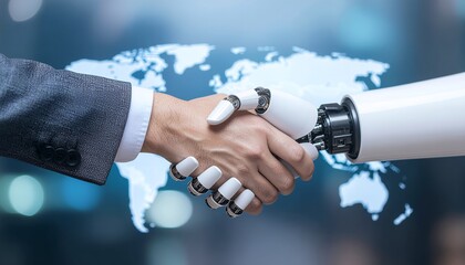Human and Robot Handshake over World Map