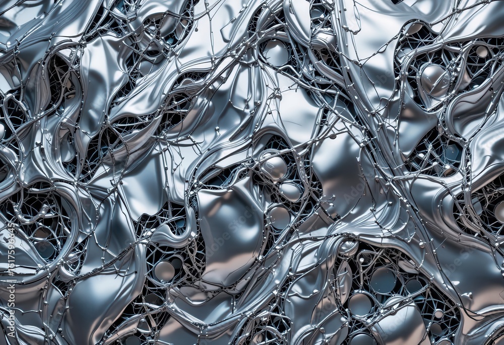 Poster abstract metallic texture with intricate details and smooth shapes in a light setting