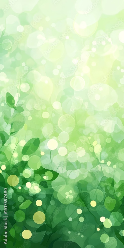Poster serene gentle green bokeh background with soft natural light for artistic and calming visuals