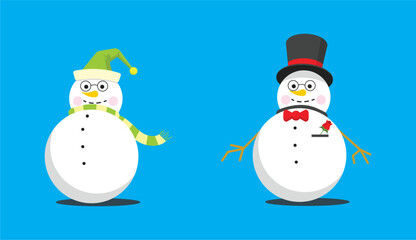 Set of snowmen with hat and gloves