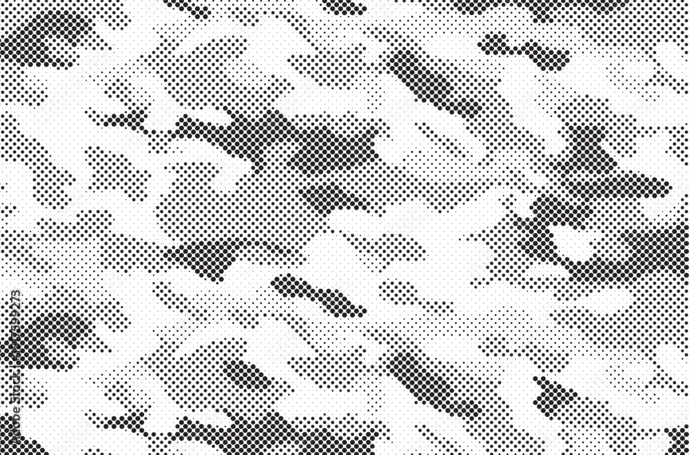 Poster abstract halftone seamless camouflage pattern. repeating digital dotted hexagonal camo military text