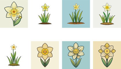 Hand Drawn Illustrations Of Yellow Daffodils Flowers For Springtime Themed Design