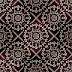 Ornate Mandala-Style Islamic Geometry in Silver on Rich Maroon Velvet Background