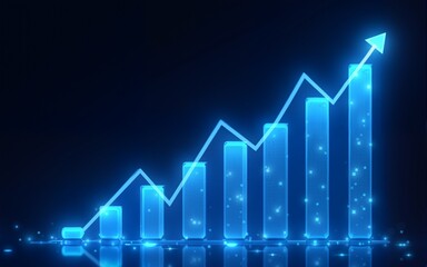 Abstract image of a growth chart in glowing blue. Low polygon, particle, and triangle style design.Wireframe light connection structure. Vector wireframe concept. High quality