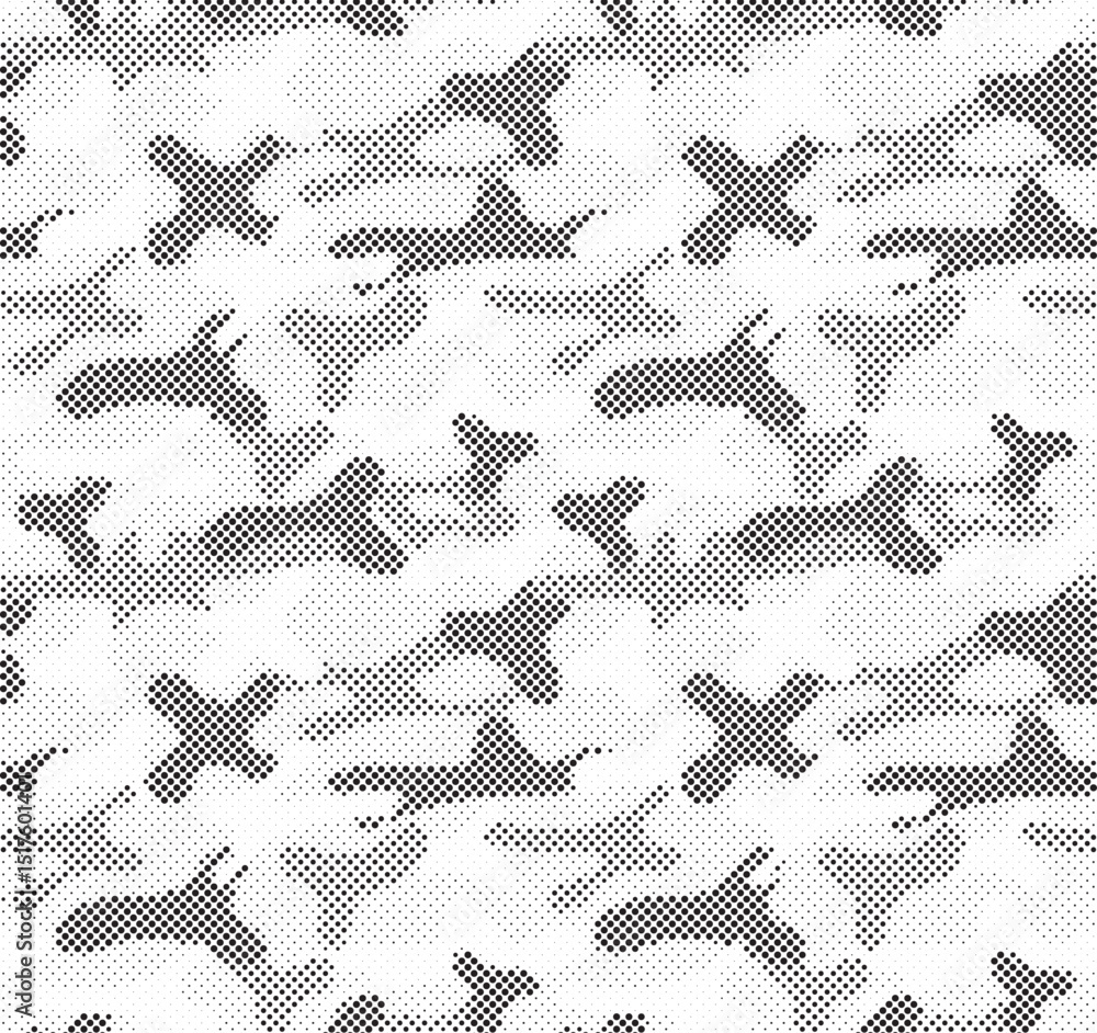 Poster abstract halftone seamless camouflage pattern. repeating digital dotted hexagonal camo military text