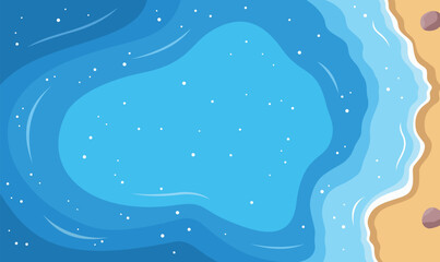 Aerial Top View of Blue Ocean Waves Gently Crashing and Rolling Onto a Peaceful Sandy Shoreline