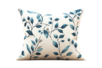 Botanical Pillow Decor Blue Leaves Design Decorative Throw Cushion Floral on transparent background