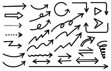 Monochrome hand drawn arrow set