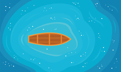 Aerial View of Floating Boat Centered in Vast Blue Water Ocean Lake