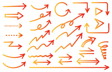Orange gradient hand-drawn arrow set