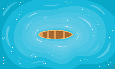 Aerial View of Floating Boat Centered in Vast Blue Water Ocean Lake