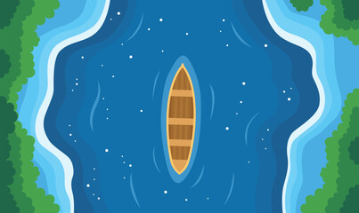 Aerial View of Floating Boat Centered in Vast Blue Water Ocean Lake