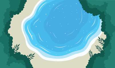 Aerial Top View of a Tranquil Blue Lake Surrounded by Nature's Calm and Still Beauty