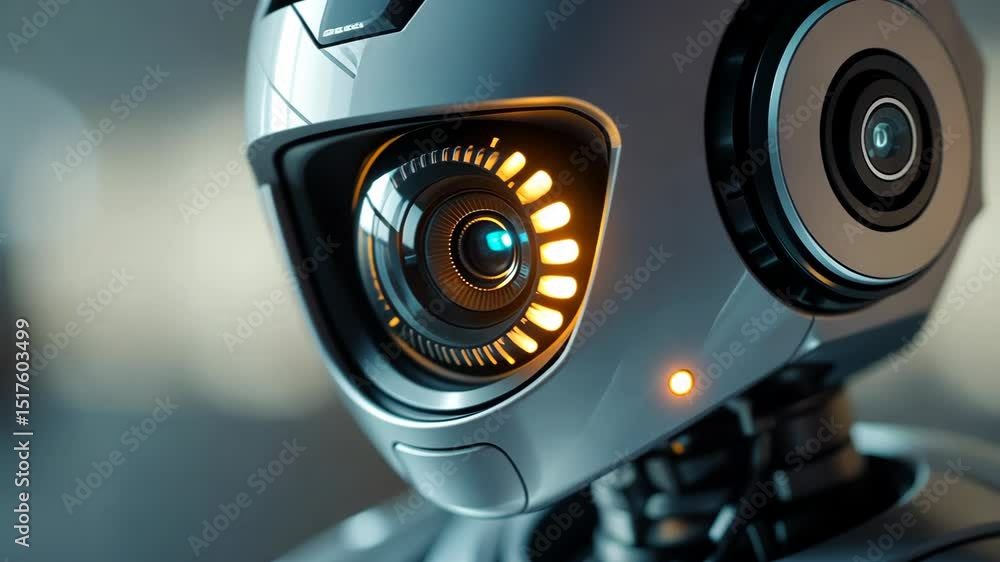 Poster intricate details of a robot eye, showing advanced technology and futuristic design elements.