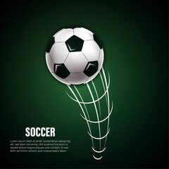 Soccer background with a football, white dynamic motion lines, Ideal for sports posters, banners, and event graphics.
