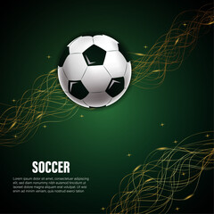 Dynamic soccer background. Abstract golden lines, and green textured field. Perfect for sports banners, flyers, and tournament advertisements.