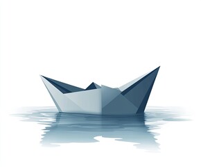 Obraz premium A simple vector illustration of an origami paper boat floating on water, with the focus centered around its shape and details.