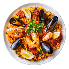 Seafood Paella with Mussels, Shrimp, and Saffron Rice
