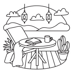 Hand drawn vector illustration, black & white design, Little corner bold & easy coloring book, Little corner bold & easy coloring pages, line art, coloring book, coloring pages, drawing book