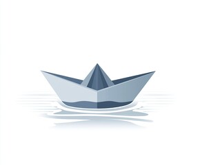 A simple vector illustration of an origami paper boat floating on water, with the focus centered around its shape and details.