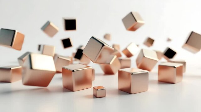 Floating rose gold cubes in abstract composition
