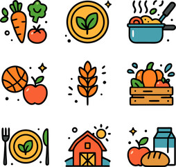 Clean eating icons pack perfect for health websites and apps promoting nutritious food choices healthy lifestyles and mindful eating habits featuring diverse fruits vegetables and other healthy food