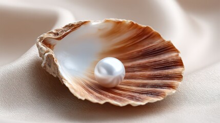 A pearl beautifully and luxuriously resting on a shell. The rising popularity and demand for pearls. Production and transformation into jewelry.