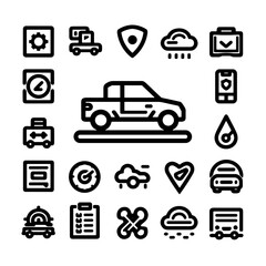 Outline icons of transportation, weather, and logistics symbols  