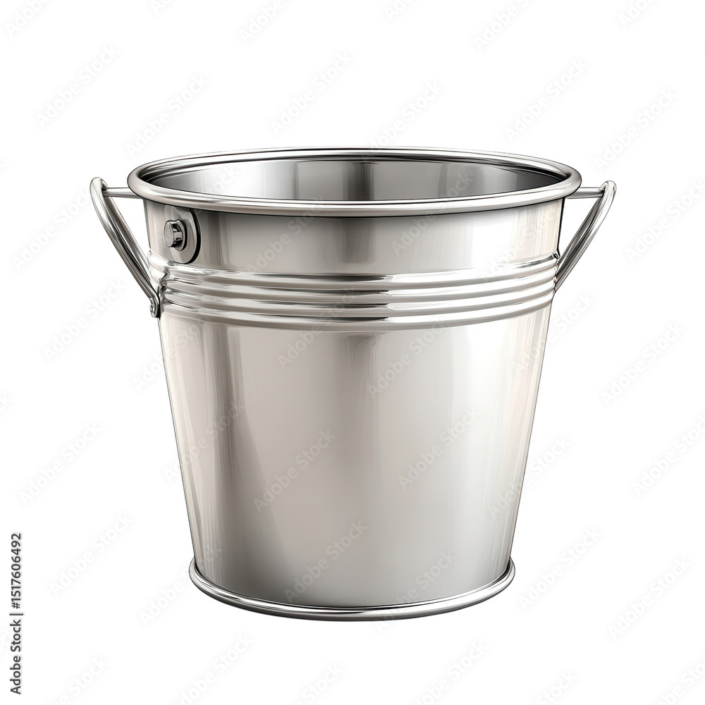 Poster an empty gleaming silver bucket stands ready anticipating refreshment with on transparent background